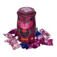 Cutie metalica cu trufe din ciocolata neagra Monty Bojangles Persian Pink Cat Choccy Scoffy 135g