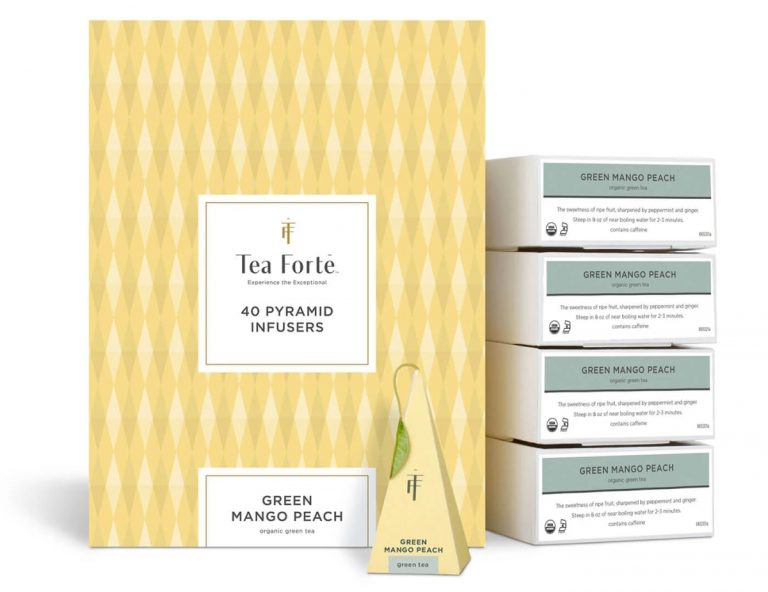 Ceai Green Mango Peach ECO – Tea Forte – cutie cu 40 de piramide de ceai