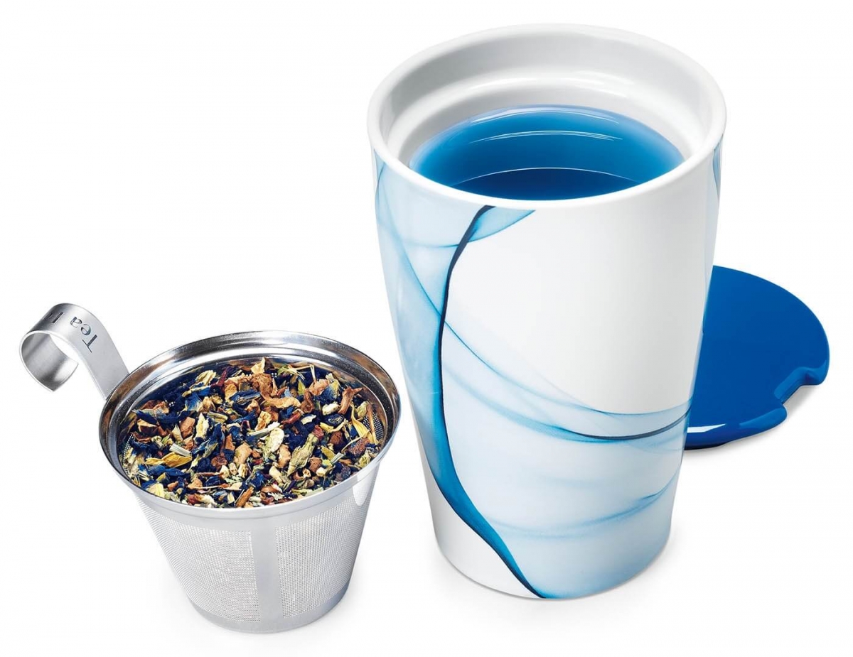 Cana ceai din ceramica cu pereti dubli si infuzor din inox Kati Blue - Tea Forte - imagine 2