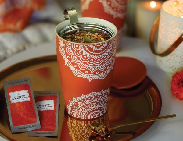Cana ceai din ceramica cu pereti dubli si infuzopr din inox Kati Chakra - Tea Forte - imagine 4