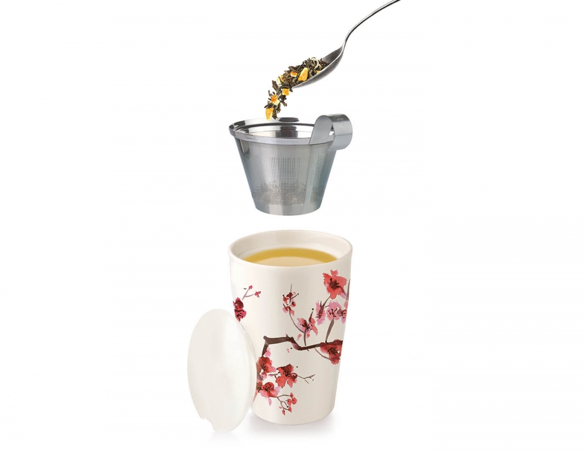 Cana pentru ceai din ceramica cu infuzor din inox Kati Cherry Blossoms - Tea Forte - imagine 3