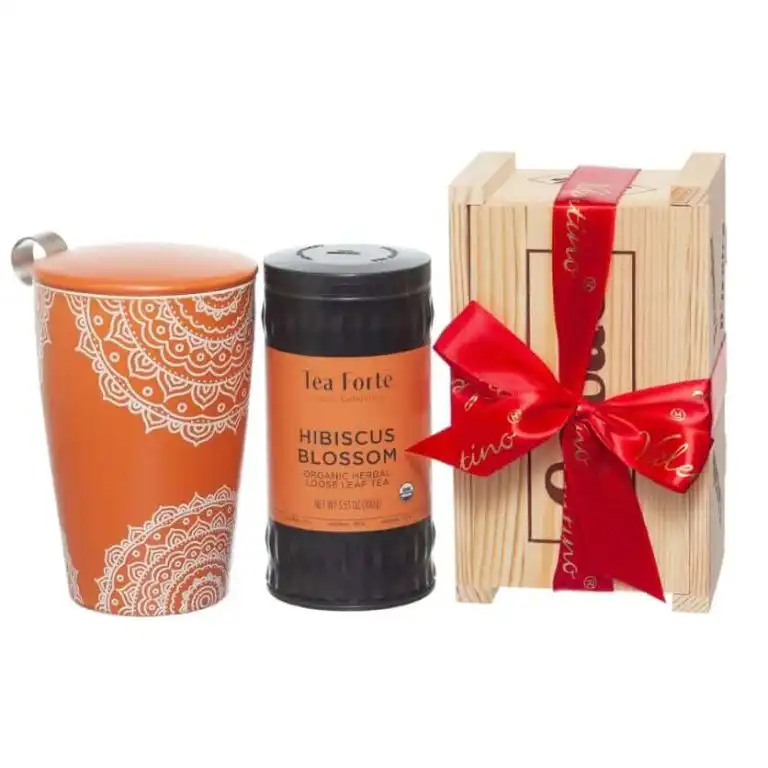 Cos cadou: ceai, cană și ciocolată belgiană Valentino Superb Gift – Tea Forte