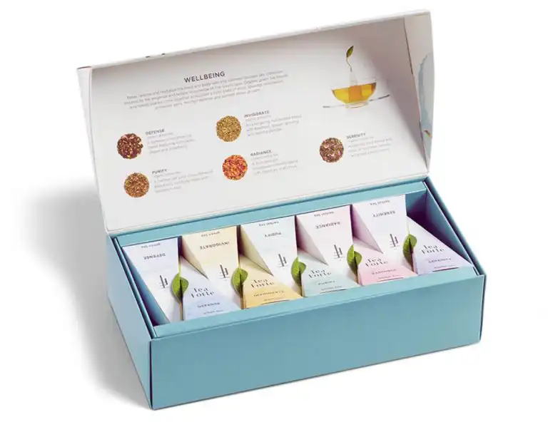 Ceai organic Petite Ribbon Box Wellbeing ECO – Tea Forte – Cutie cu 10 piramide de ceai oranic