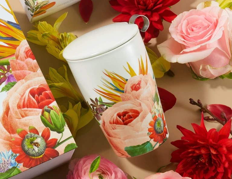 Cani pentru ceai Tea Forté cu design floral, din porțelan elegant