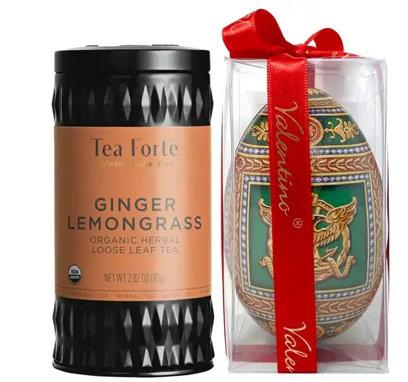 Coș Cadou: ceai și ciocolată belgiană Valentino Ginger – Tea Forte