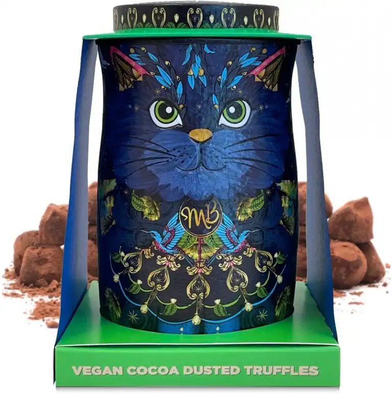Cutie metalica cu Trufe din ciocolata vegana Monty Bojangles Persian Cat Midnight Prince 135G
