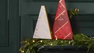 Set cadou Tea Forté Winter Chalet cu piramide de ceai premium, ambalaj elegant de Crăciun în roșu și auriu