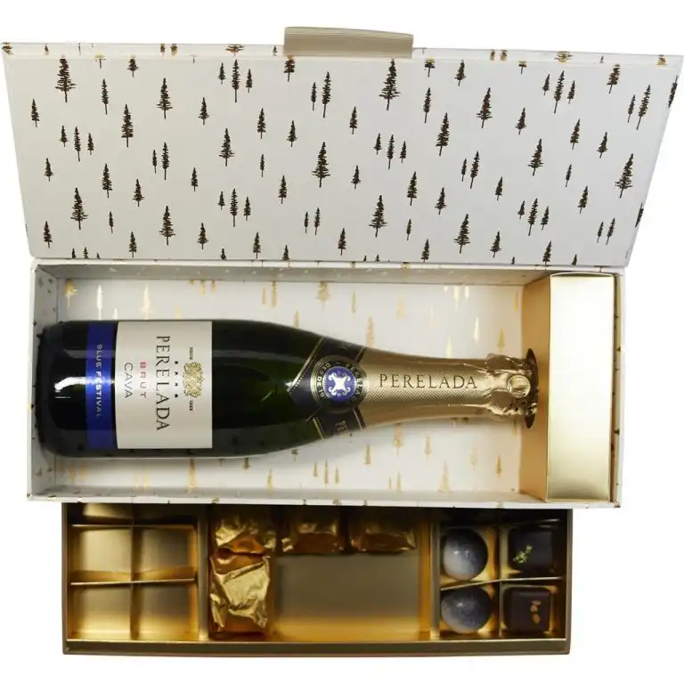 Pachet cadou cu 20 praline belgiene Valentino & Vin spumant Matin d’Hiver