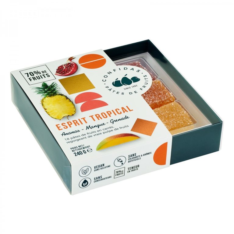 Cutie cu 18 jeleuri din pulpa de fructe autentice tropicale Confidas 240g