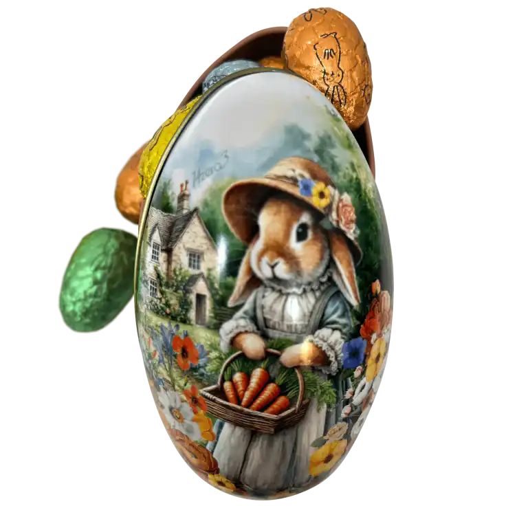 Ou metalic cu ciocolata belegiana, Victorian Bunny Easter Egg 100 g