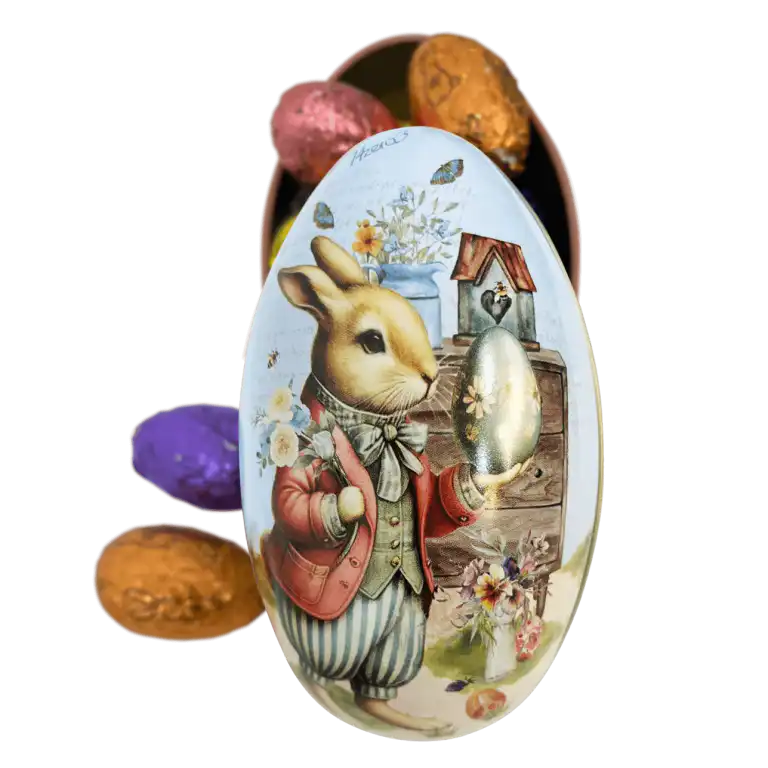 Ou metalic cu ciocolata belegiana, Victorian Bunny Easter Egg 100 g