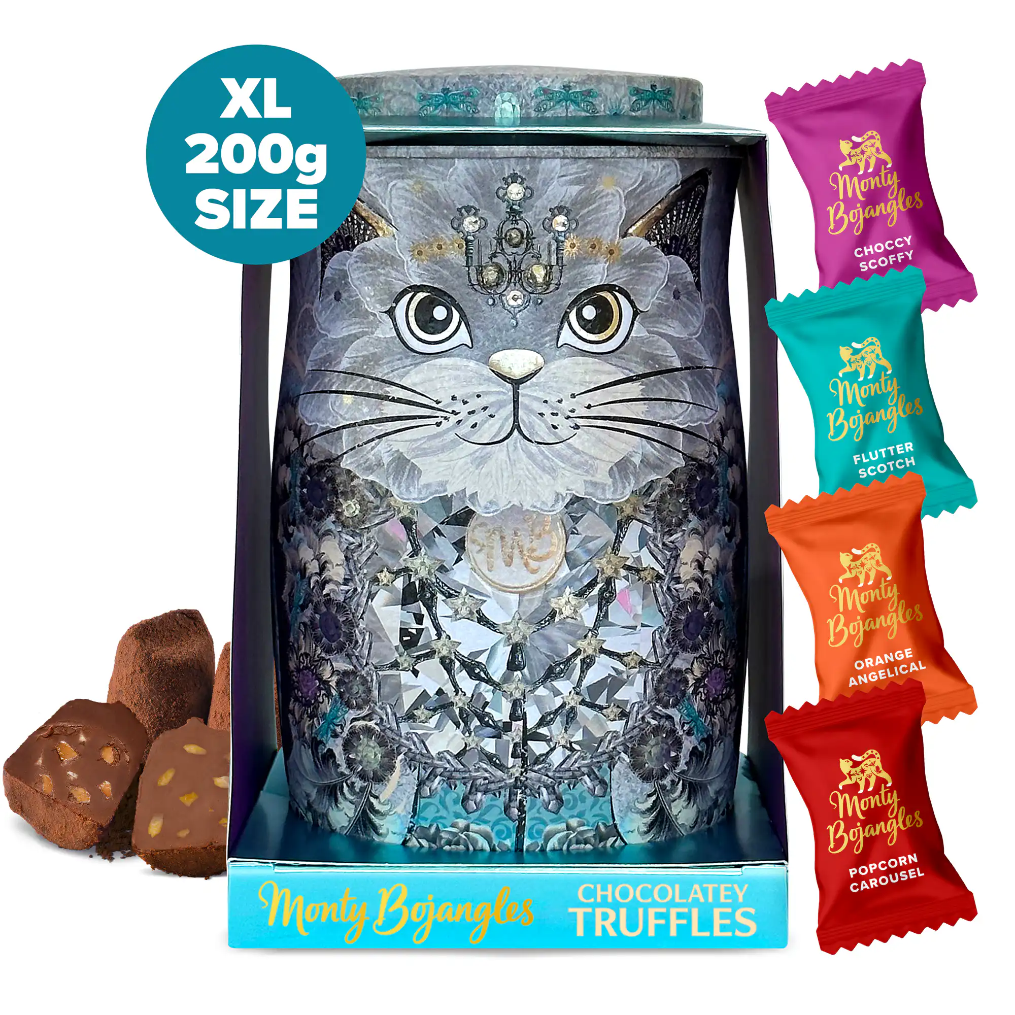 Trufe de ciocolata Monty Bojangles – Cutie metalica Persian Cat Diamond Empress 200g - imagine 2